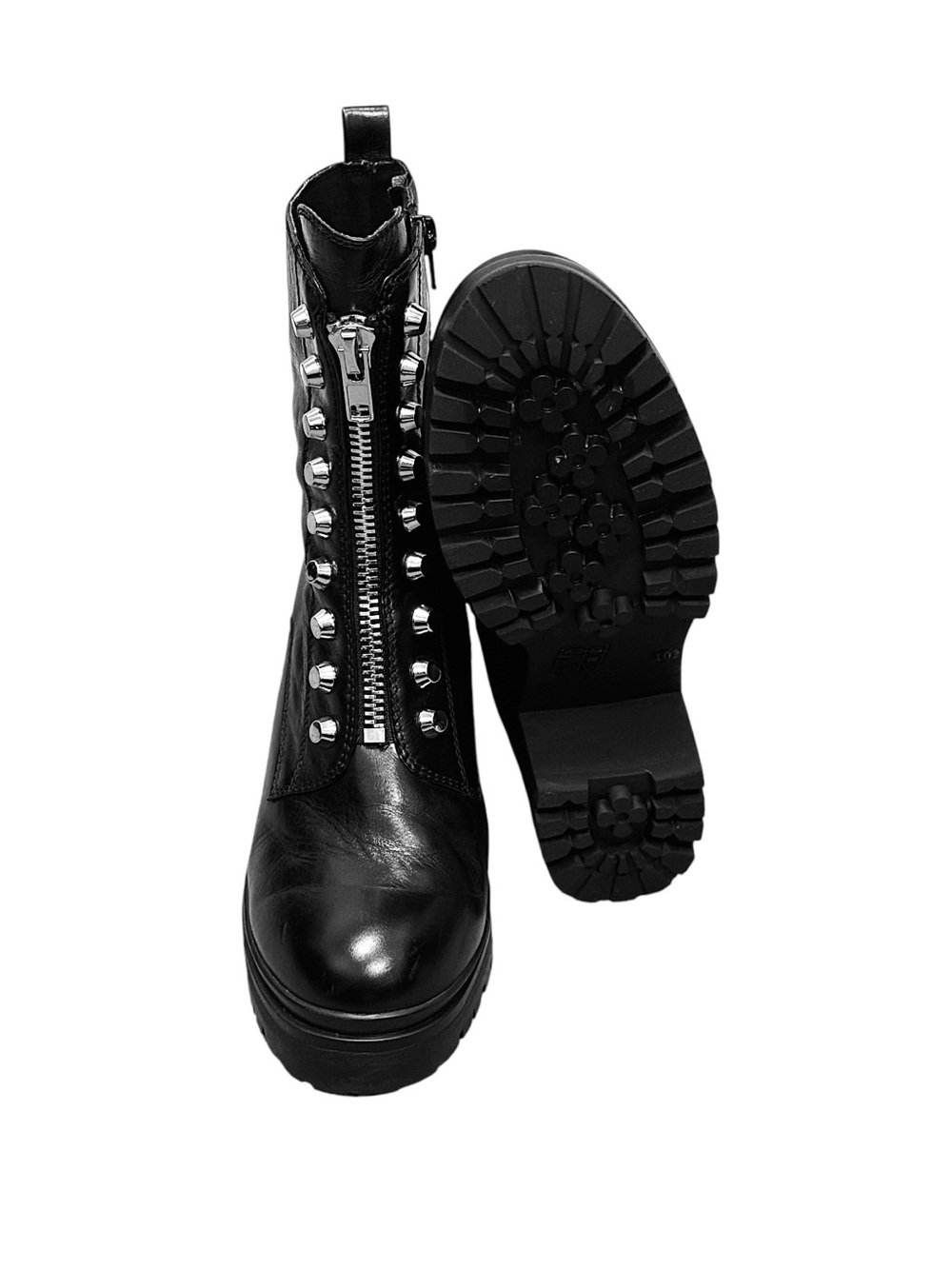 Tonette Combat Black Chunky Moto Edgy Leather Lug Sole Studded Platform Boots - Picture 9 of 17